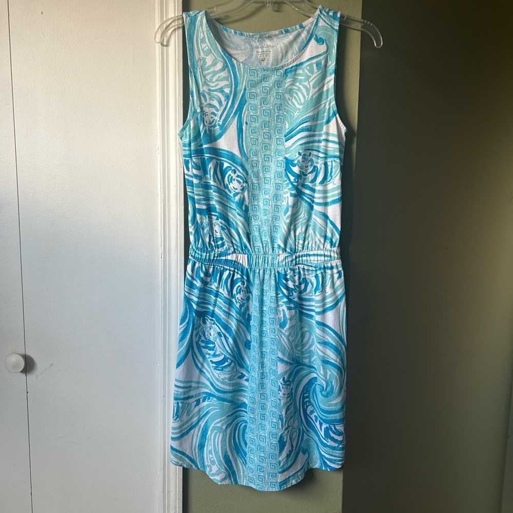 Lilly Pulitzer Shirttail Turquoise and White Patterned Dress NWOT - Picture 6 of 9